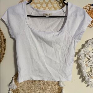 Madewell White Ribbed Scoop Neck Crop Top